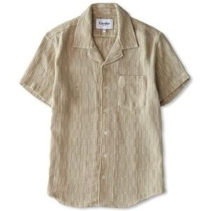 Corridor Shirt Mens Medium Rainbow Weave Camp Collar Cotton Casual Natural Beige